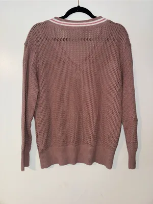 Varley Women’s V-Neck Knit Sweater Brown with Pink & White Detailing NWOT thumbnail 8