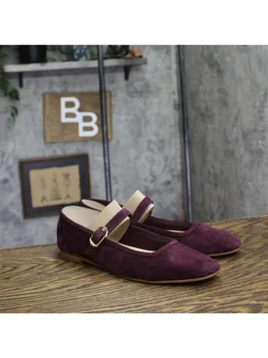 NWT Marc Fisher Dress Flats with Square Toe and Ankle Strap Red Suede Purple 8M thumbnail 7