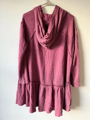 Free People Full Zip Sweatshirt Ruffle Flowy Hippie Boho Red Pink Size S M thumbnail 9