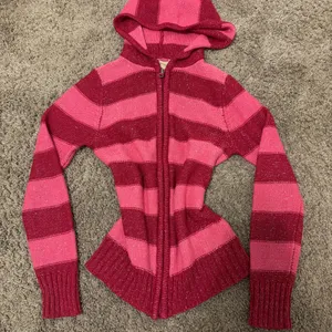 Y2K Early 2000’s Pink Stripe Glitter Sweater Hoodie thumbnail 2