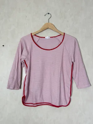 LAKE Women’s 100% Pima Cotton Classic Red Ticking Stripe Pajamas Set M thumbnail 4