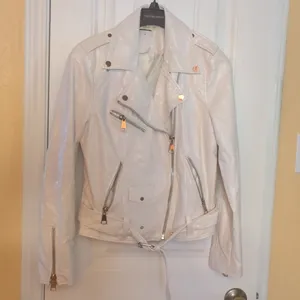 Silence & Noise White Faux Leather Biker Jacket Size M thumbnail 2