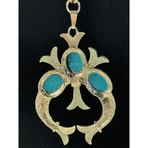 Turquoise vtg Gemstone Southwestern Style Pendant Necklace Silver‎ Tone thumbnail 3