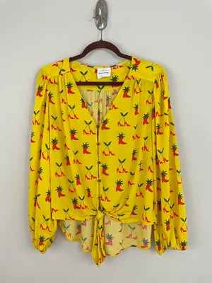 Anthropologie x Kendra‎ Dandy Strawberry and Cherry Print Knot Front Top Size 8 thumbnail 3