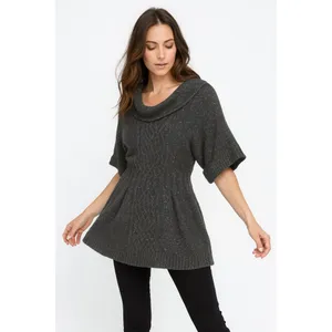 Gauge & Cable XL Gray Metallic Knit Sweater Tunic Cowl Neckline Wide Sleeves thumbnail 6