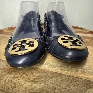 TORY BURCH Serena Reva Rare Navy White Boucle Tweed Ballet Flat Sz 8.5 $225‎ thumbnail 5