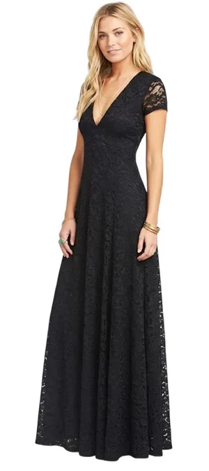 Show Me Your Mumu Eleanor‎ Lace Black Maxi Dress Size Small Short Sleeve NEW thumbnail 1