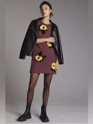 Dhruv Kapoor Anthropologie Small Burgundy Sequin Flower Mini Dress Fall Party thumbnail 2