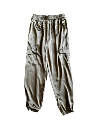 NWT Petal & Pup Gilli Luca Olive Green Satin Cargo Jogger Pants Size M thumbnail 3