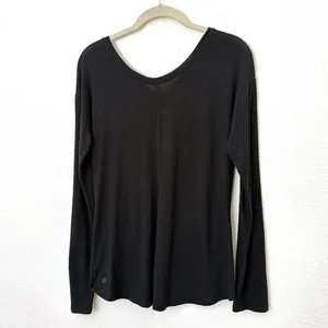 [Zella] Heathered Black Amare Ruched Front V-Neck Long Sleeve T-Shirt Sz Medium thumbnail 2