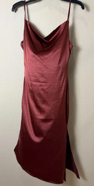 R. Vivimos Brown Satin Drape Neck Midi Dress Size Small 4/6 New NWT thumbnail 1