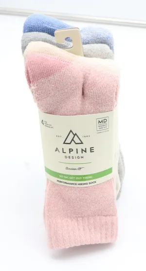 Alpine Design Womens 4pk Performance Hiking Socks Crew Cut Multi Color Size 6-9 thumbnail 1