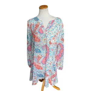 Womens Boutique Pastel Confetti Paisley Split Neck Dress - Sz XXL thumbnail 3