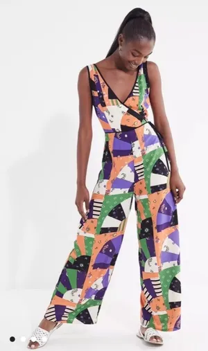 Urban Outfitters Patchwork Boho Surplice Wide Leg Jumpsuit Sz 6 Festival thumbnail 1