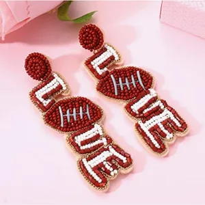 Hippie by JolliMolli Football LOVE Beaded Earrings Womens‎ OS Red White Gameday thumbnail 5