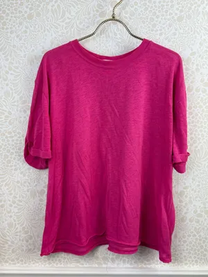 We The Free Hot Pink Cotton Blend Perfect Oversized Tee - Size - Medium thumbnail 4