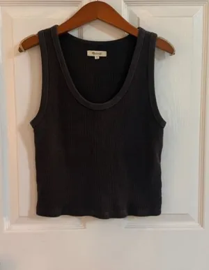 Madewell Waffle Knit Scoop Neck Crop Tank Dark Grey Medium thumbnail 1
