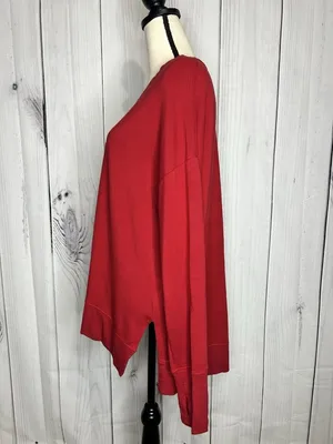 Athleta Coaster Luxe Sweatshirt Red Tencel Modal Pullover Sz L High Low Hem thumbnail 5