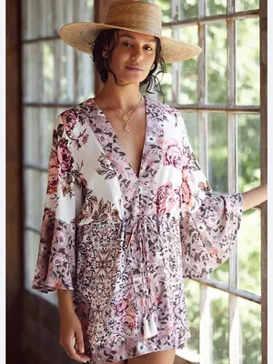Maaji Floral Ruffled Swim Coverup in White‎ and Pink small thumbnail 1