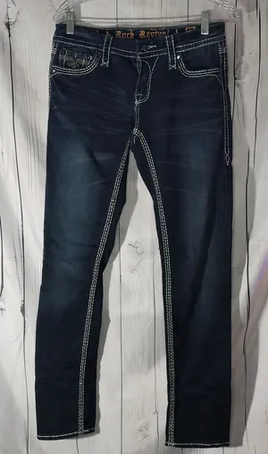 Rock Revival Vivian Fleur-De-Lis Dark Blue Embellished Y2K Skinny Bling Jeans thumbnail 1