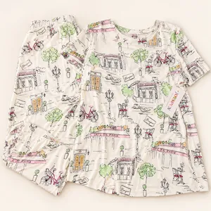 Joyspun Dreamy Soft Paris Cafe Print Pajama Set Short Sleeve Wide Leg Small 4-6 thumbnail 5