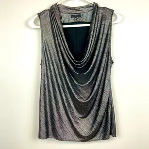 DREW Draped Neck Metallic Gray Sleeveless Top thumbnail 12