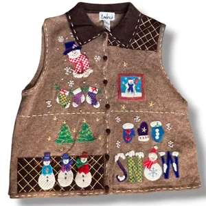 Vintage Christmas Sweater Vest XL Snowman Applique Wool Holiday Novelty Knit thumbnail 1