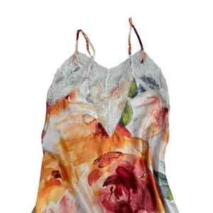 Linea Donatella Floral Satin Lace Trim Chemise Nightgown Orange Pink Small‎ thumbnail 3