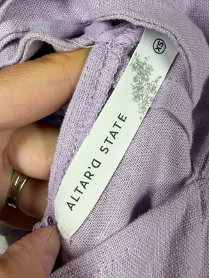 Altar’d State Light Purple Linen Blend‎ Puff Sleeve Dress thumbnail 4
