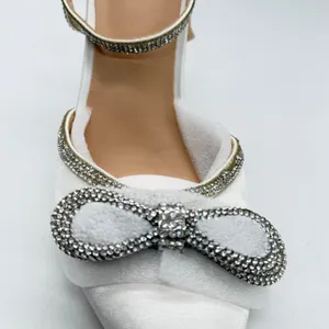 ZAPATOCK White Satin Rhinestone Bow Pointed Toe Stiletto Pumps Wedding Heels 6.5 thumbnail 2