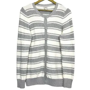 LL Bean Cashmere Cotton Cardigan Size M Gray White Preppy Capsule Outdoorsy thumbnail 1