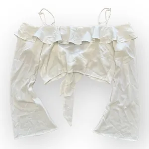 Tiger Mist White Ruffled Cold Shoulder‎ Tie Front Flare Sleeve Crop Top Size L thumbnail 3