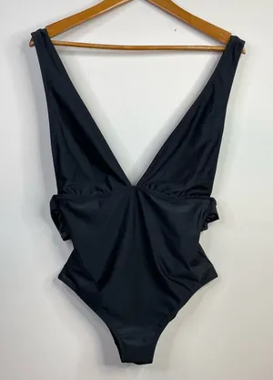 Aerie Black Minimalist Plunge One Piece Swimsuit Swim Suit womens S Long Tall thumbnail 1