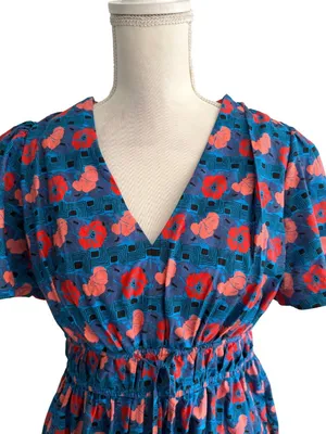 TUCKERNUCK Blue Red Tropical Floral Print Dress Size Medium thumbnail 2