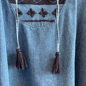 Anthropologie Ne Quittezpas Denim Chambray Embroidered Tassel Top, M thumbnail 6
