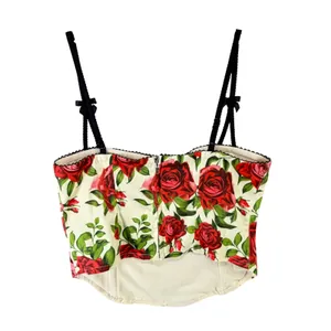 Jaded London Scarlett Satin Corset Top Womens 4 Ivory Red Rose Floral Coquette thumbnail 5