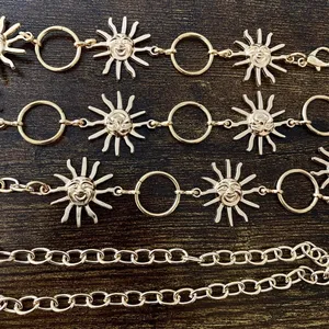 Gold Y2K Celestial Smiling Sun Open Ring Chain Belt, Fits 23-48 Inches, X7GA1333 thumbnail 7