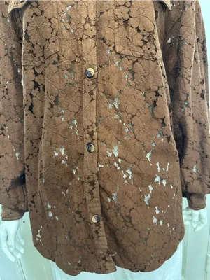 Shyanne Western Brown Lace-Overlay Frnge Shirt Jacket Size Large A1 thumbnail 7