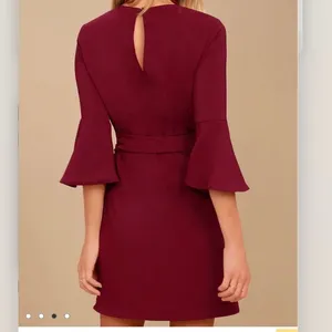 Lulus Last Love Song Burgundy Tie Waist 3/4 Bell‎ Sleeve Dress MEDIUM thumbnail 4