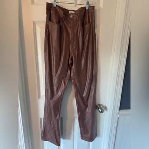Danielle Bernstein WeWoreWhat Croc Ankle Flare Brown‎ FauxLeather Pant Size27/4 thumbnail 3