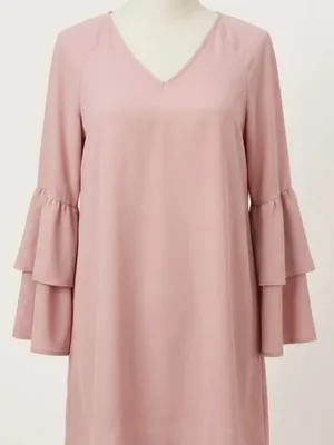 Altar'd State Dusty Pink Tiered Bell Sleeve V-Neck Dress thumbnail 1