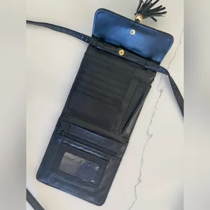 Vintage 80s-90s Faux Leather Black Small Crossbody Purse With Tassels thumbnail 8