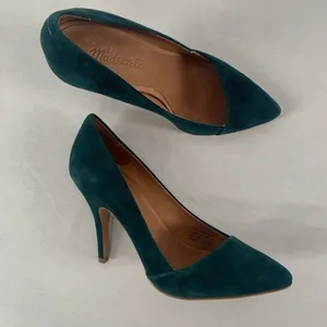Madewell The Mira Suede‎ Point Toe Heels in Green Size 6 thumbnail 2