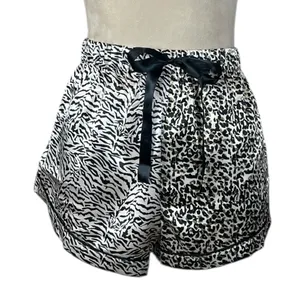 BB Dakota New Satin PJ Set Button Top Shorts Animal Print Women’s Size Medium thumbnail 10