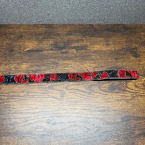 Vintage Floral Velvet Belt Womens Medium Large Red Blue Gold Buckle Studded Trim thumbnail 3