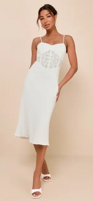 NWT Lulus White Lace Bustier Midi Dress Bridal Engagement Bachelorette Party XL thumbnail 1