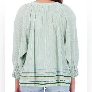 NWOT Roller Rabbit Murello Ada green stripe button down blouse cotton India thumbnail 5