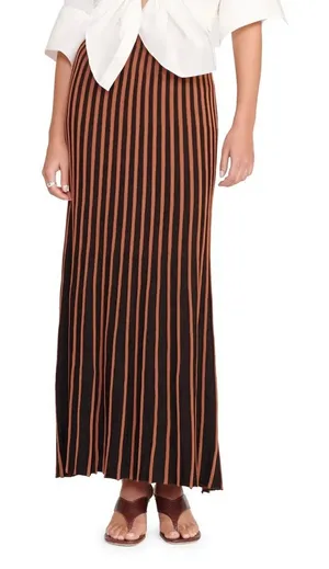 STAUD Alesia Tan Black Graduating Rib Knit Sweater Maxi Skirt Size M NEW Tags thumbnail 1