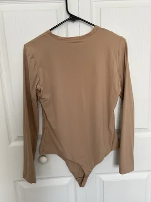 Quince Bodysuit Womens Beige Nude Long Sleeve Crew Neck Snap Size XL thumbnail 2