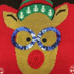 United States Sweater Red Christmas Crewneck Sweater with Reindeer & Bells-Small thumbnail 11